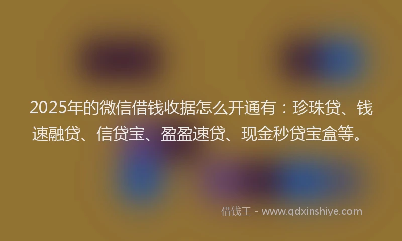2025年的微信借钱收据怎么开通有：珍珠贷、钱速融贷、信贷宝、盈盈速贷、现金秒贷宝盒等。
