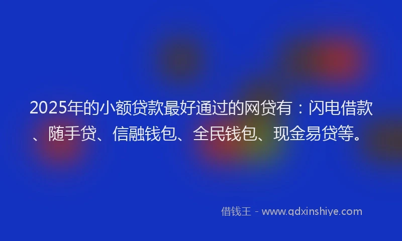 2025年的小额贷款最好通过的网贷有：闪电借款、随手贷、信融钱包、全民钱包、现金易贷等。