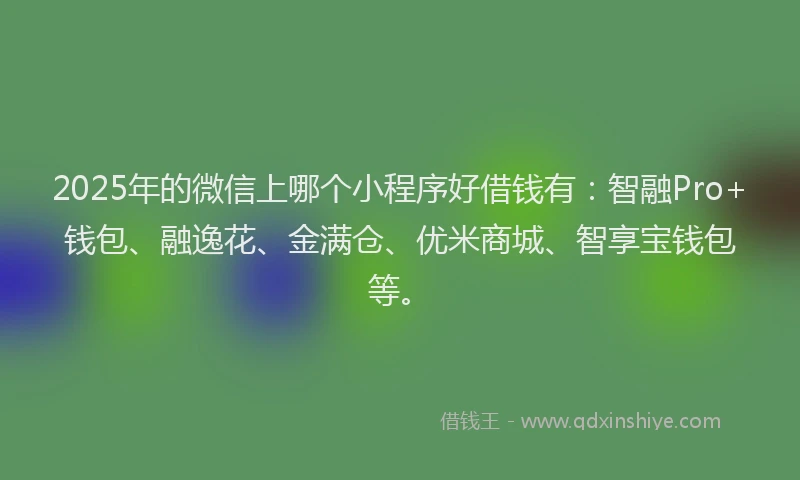 2025年的微信上哪个小程序好借钱有：智融Pro+钱包、融逸花、金满仓、优米商城、智享宝钱包等。