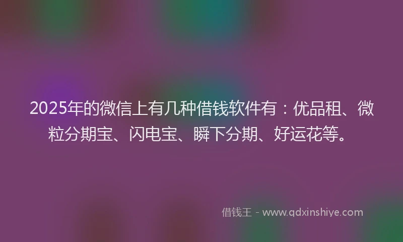 2025年的微信上有几种借钱软件有：优品租、微粒分期宝、闪电宝、瞬下分期、好运花等。