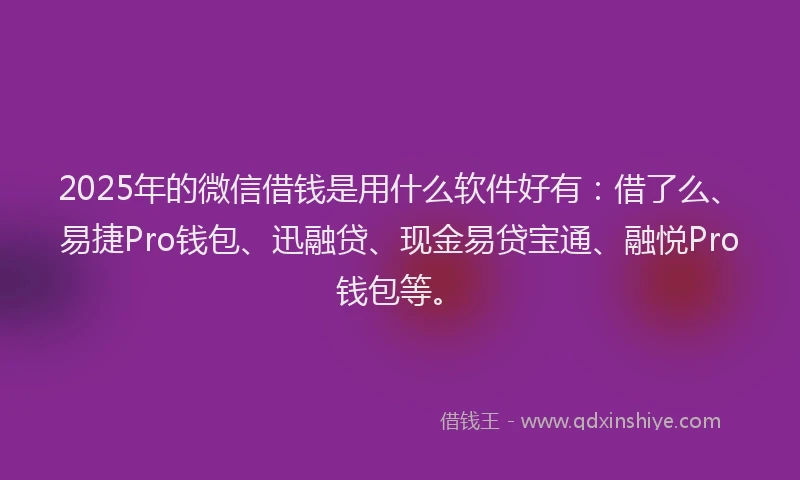 2025年的微信借钱是用什么软件好有：借了么、易捷Pro钱包、迅融贷、现金易贷宝通、融悦Pro钱包等。