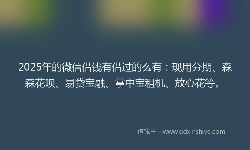 2025年的微信借钱有借过的么有：现用分期、森森花呗、易贷宝融、掌中宝租机、放心花等。