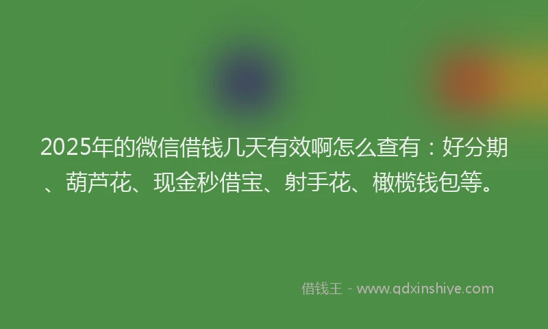 2025年的微信借钱几天有效啊怎么查有：好分期、葫芦花、现金秒借宝、射手花、橄榄钱包等。