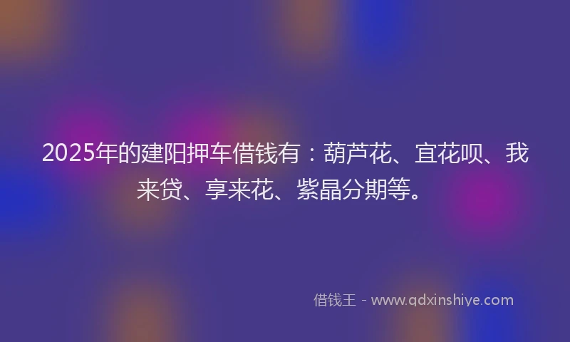 2025年的建阳押车借钱有：葫芦花、宜花呗、我来贷、享来花、紫晶分期等。