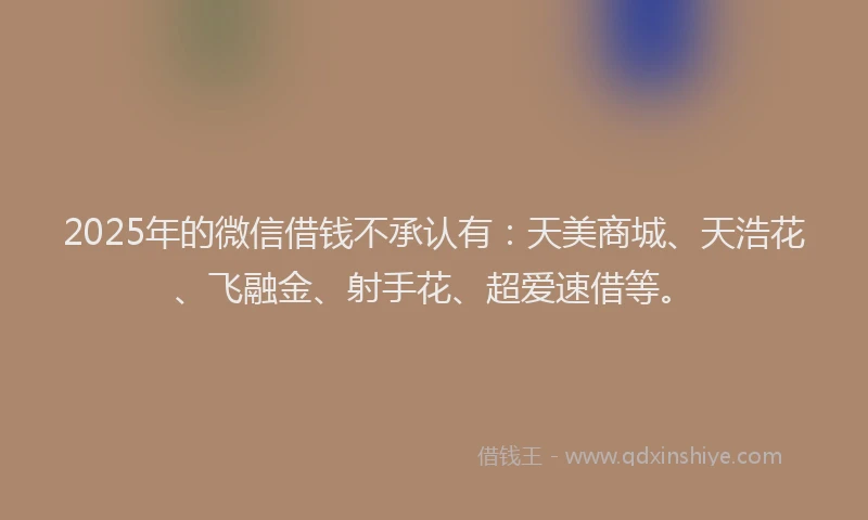 2025年的微信借钱不承认有：天美商城、天浩花、飞融金、射手花、超爱速借等。