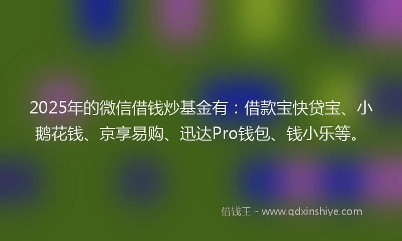 2025年的微信借钱炒基金有：借款宝快贷宝、小鹅花钱、京享易购、迅达Pro钱包、钱小乐等。