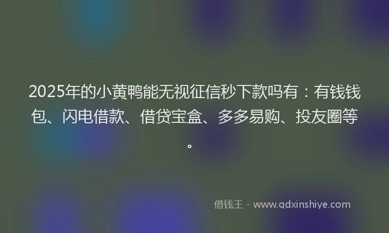 2025年的小黄鸭能无视征信秒下款吗有：有钱钱包、闪电借款、借贷宝盒、多多易购、投友圈等。