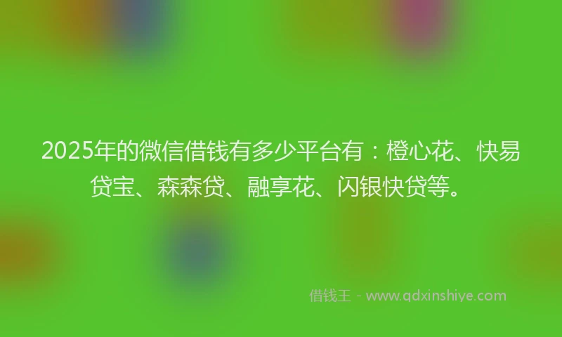 2025年的微信借钱有多少平台有：橙心花、快易贷宝、森森贷、融享花、闪银快贷等。