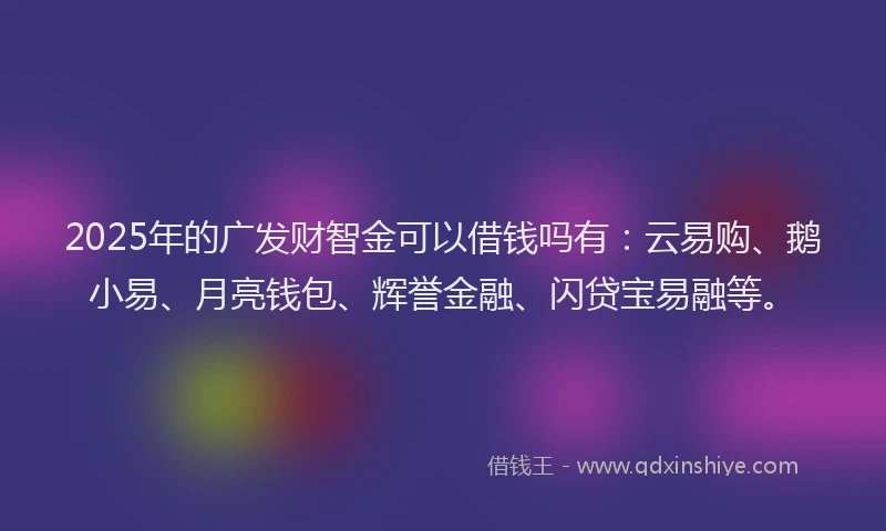 2025年的广发财智金可以借钱吗有：云易购、鹅小易、月亮钱包、辉誉金融、闪贷宝易融等。