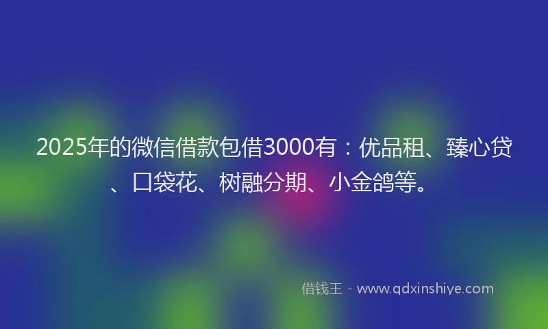 2025年的微信借款包借3000有：优品租、臻心贷、口袋花、树融分期、小金鸽等。