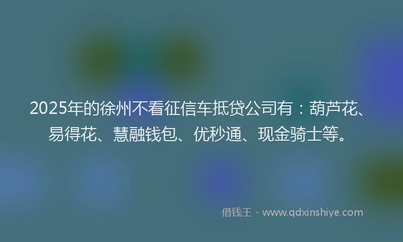 2025年的徐州不看征信车抵贷公司有：葫芦花、易得花、慧融钱包、优秒通、现金骑士等。