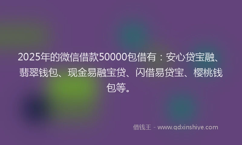2025年的微信借款50000包借有：安心贷宝融、翡翠钱包、现金易融宝贷、闪借易贷宝、樱桃钱包等。