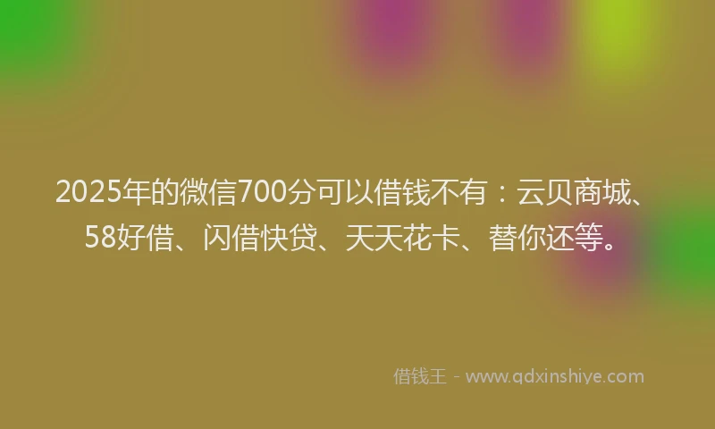 2025年的微信700分可以借钱不有：云贝商城、58好借、闪借快贷、天天花卡、替你还等。