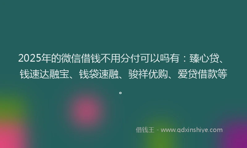 2025年的微信借钱不用分付可以吗有:臻心贷、钱速达融宝、钱袋速融、骏祥优购、爱贷借款等。