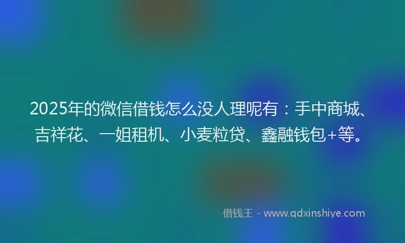 2025年的微信借钱怎么没人理呢有:手中商城、吉祥花、一姐租机、小麦粒贷、鑫融钱包+等。