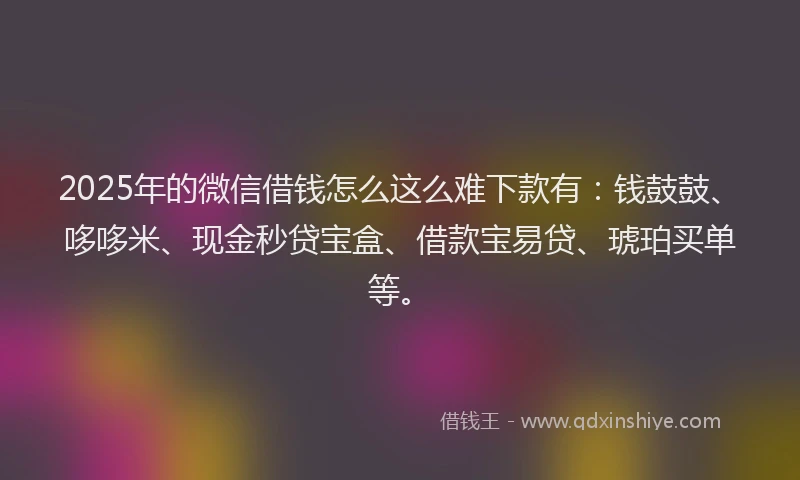 2025年的微信借钱怎么这么难下款有:钱鼓鼓、哆哆米、现金秒贷宝盒、借款宝易贷、琥珀买单等。