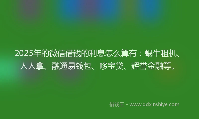 2025年的微信借钱的利息怎么算有：蜗牛租机、人人拿、融通易钱包、哆宝贷、辉誉金融等。