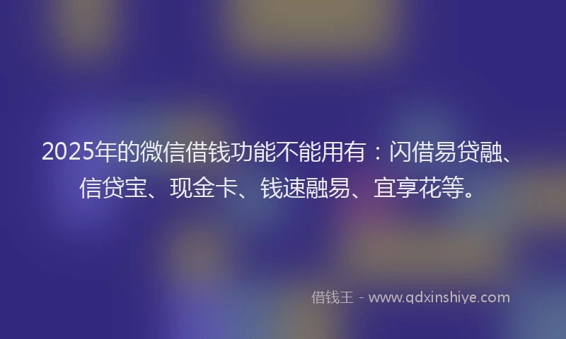 2025年的微信借钱功能不能用有：闪借易贷融、信贷宝、现金卡、钱速融易、宜享花等。