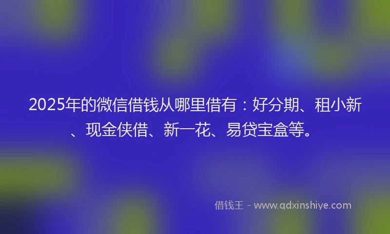 2025年的微信借钱从哪里借有：好分期、租小新、现金侠借、新一花、易贷宝盒等。