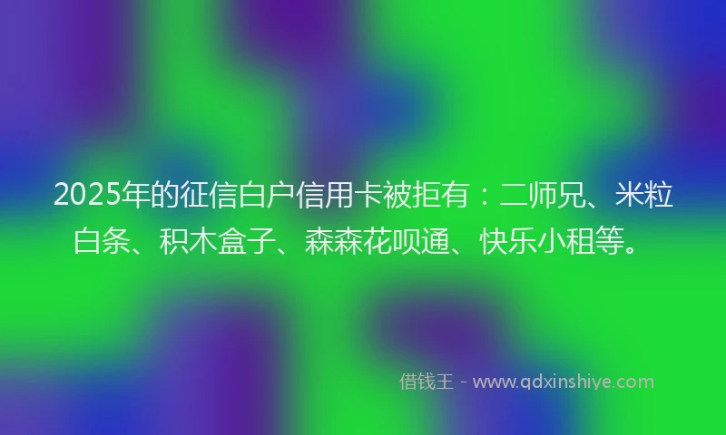 2025年的征信白户信用卡被拒有：二师兄、米粒白条、积木盒子、森森花呗通、快乐小租等。