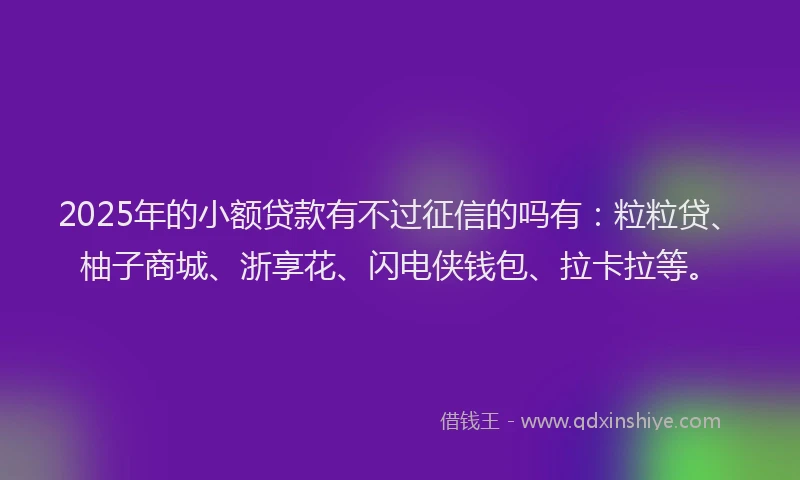 2025年的小额贷款有不过征信的吗有：粒粒贷、柚子商城、浙享花、闪电侠钱包、拉卡拉等。
