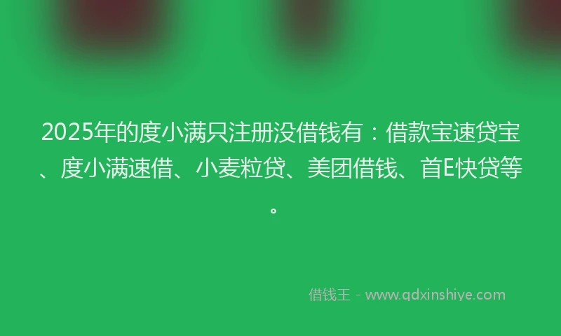 2025年的度小满只注册没借钱有：借款宝速贷宝、度小满速借、小麦粒贷、美团借钱、首E快贷等。