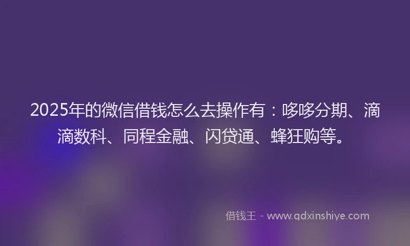 2025年的微信借钱怎么去操作有:哆哆分期、滴滴数科、同程金融、闪贷通、蜂狂购等。