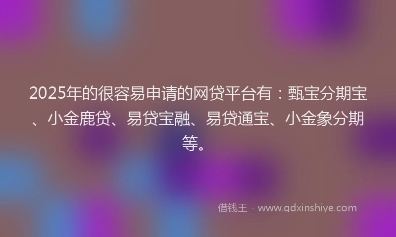 2025年的很容易申请的网贷平台有：甄宝分期宝、小金鹿贷、易贷宝融、易贷通宝、小金象分期等。