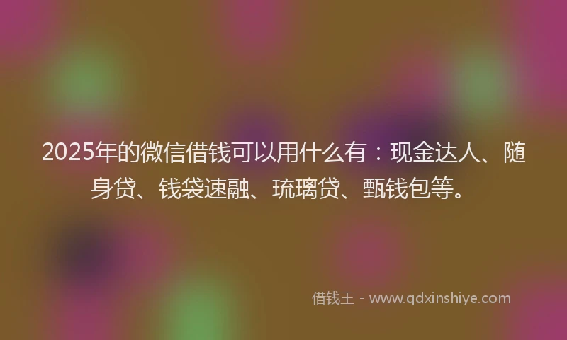 2025年的微信借钱可以用什么有:现金达人、随身贷、钱袋速融、琉璃贷、甄钱包等。