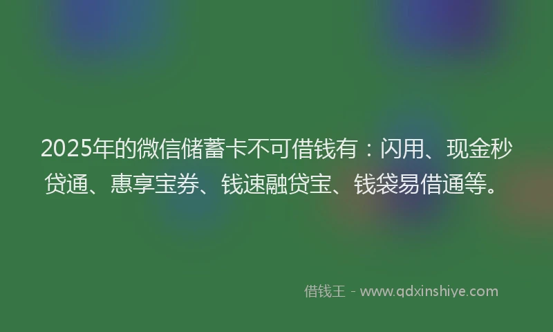 2025年的微信储蓄卡不可借钱有：闪用、现金秒贷通、惠享宝券、钱速融贷宝、钱袋易借通等。