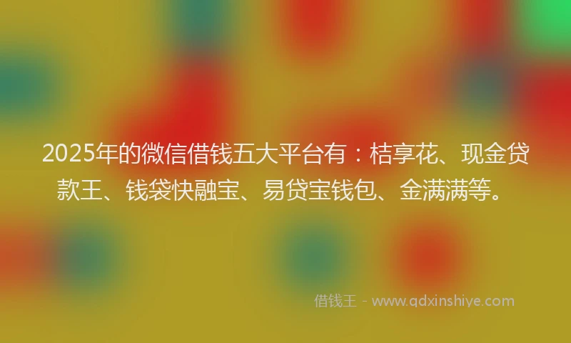 2025年的微信借钱五大平台有：桔享花、现金贷款王、钱袋快融宝、易贷宝钱包、金满满等。