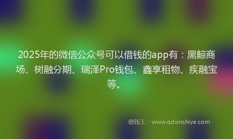 2025年的微信公众号可以借钱的app有：黑鲸商场、树融分期、瑞泽Pro钱包、鑫享租物、疾融宝等。