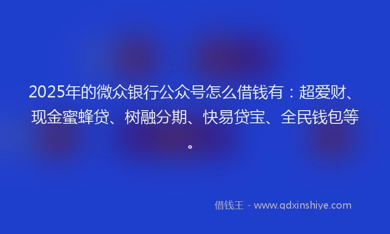 2025年的微众银行公众号怎么借钱有：超爱财、现金蜜蜂贷、树融分期、快易贷宝、全民钱包等。