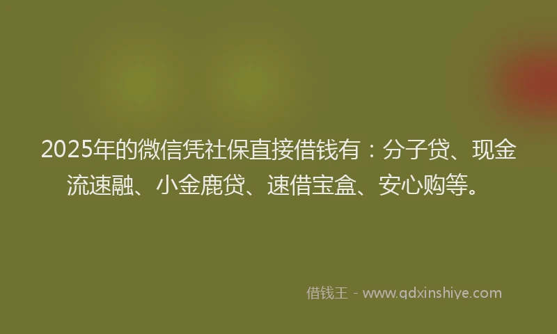 2025年的微信凭社保直接借钱有：分子贷、现金流速融、小金鹿贷、速借宝盒、安心购等。