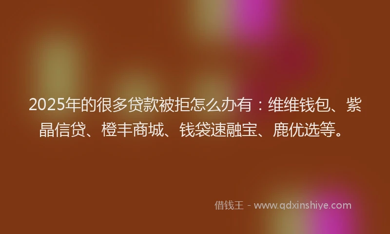 2025年的很多贷款被拒怎么办有：维维钱包、紫晶信贷、橙丰商城、钱袋速融宝、鹿优选等。