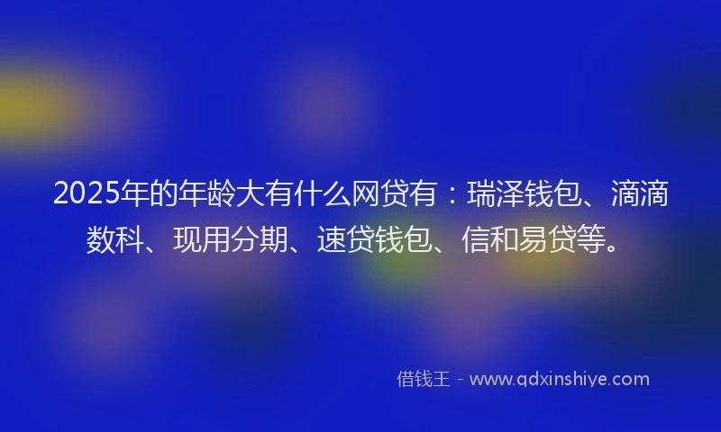 2025年的年龄大有什么网贷有：瑞泽钱包、滴滴数科、现用分期、速贷钱包、信和易贷等。
