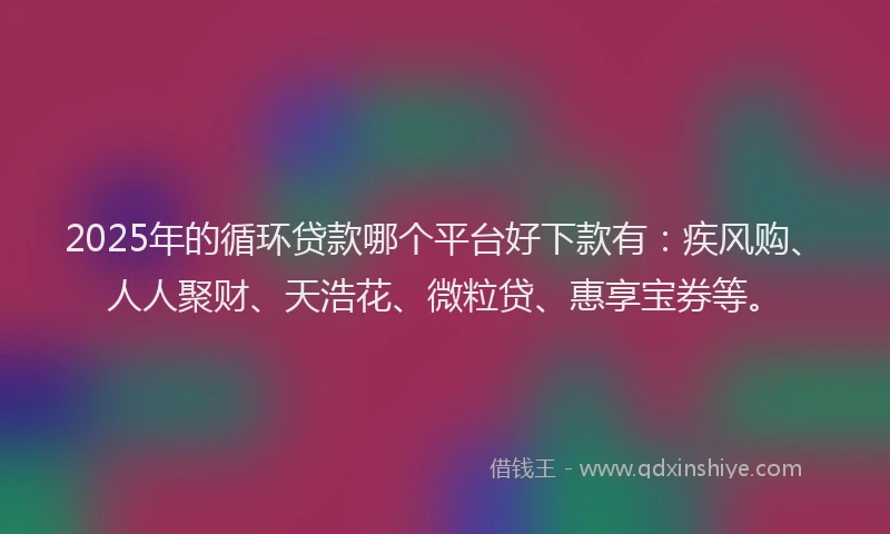 2025年的循环贷款哪个平台好下款有：疾风购、人人聚财、天浩花、微粒贷、惠享宝券等。