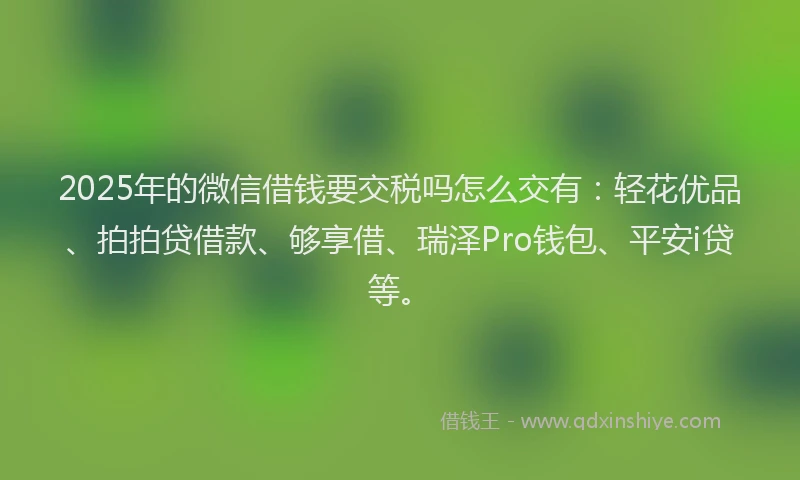 2025年的微信借钱要交税吗怎么交有：轻花优品、拍拍贷借款、够享借、瑞泽Pro钱包、平安i贷等。