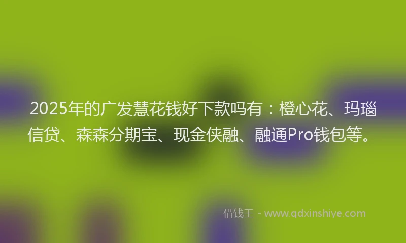 2025年的广发慧花钱好下款吗有：橙心花、玛瑙信贷、森森分期宝、现金侠融、融通Pro钱包等。
