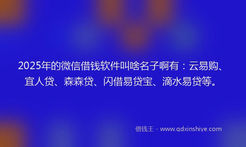 2025年的微信借钱软件叫啥名子啊有：云易购、宜人贷、森森贷、闪借易贷宝、滴水易贷等。