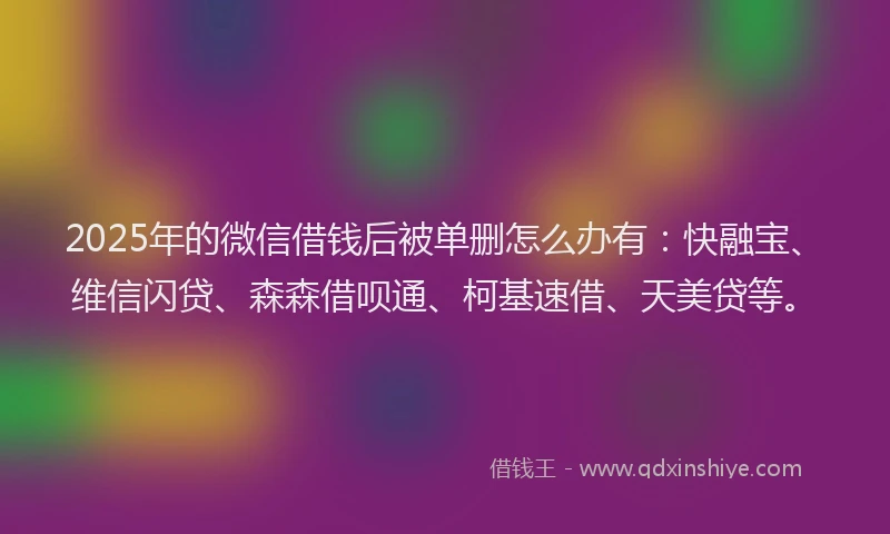 2025年的微信借钱后被单删怎么办有:快融宝、维信闪贷、森森借呗通、柯基速借、天美贷等。