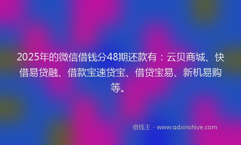 2025年的微信借钱分48期还款有：云贝商城、快借易贷融、借款宝速贷宝、借贷宝易、新机易购等。