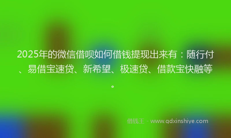 2025年的微信借呗如何借钱提现出来有：随行付、易借宝速贷、新希望、极速贷、借款宝快融等。