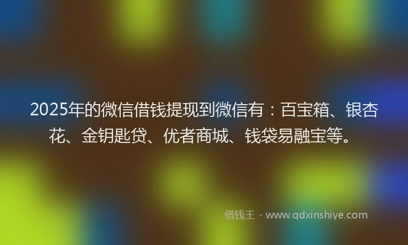 2025年的微信借钱提现到微信有：百宝箱、银杏花、金钥匙贷、优者商城、钱袋易融宝等。