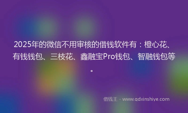2025年的微信不用审核的借钱软件有：橙心花、有钱钱包、三枝花、鑫融宝Pro钱包、智融钱包等。