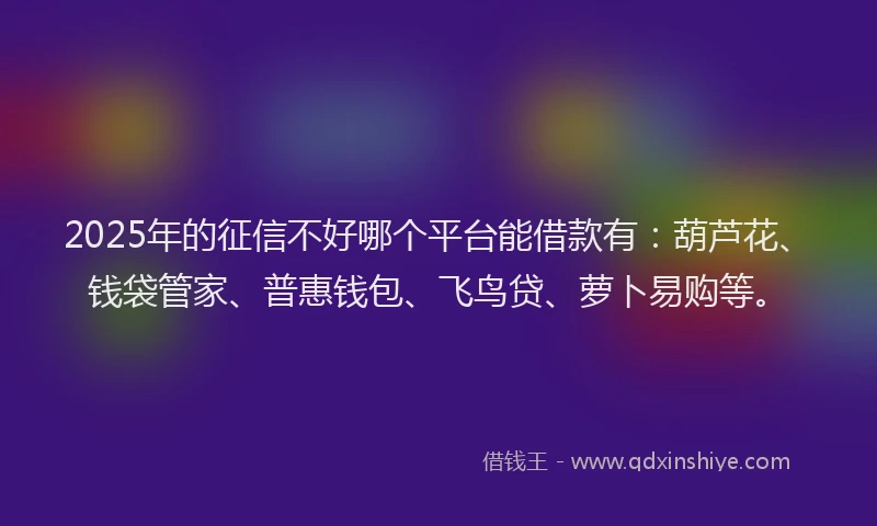 2025年的征信不好哪个平台能借款有:葫芦花、钱袋管家、普惠钱包、飞鸟贷、萝卜易购等。