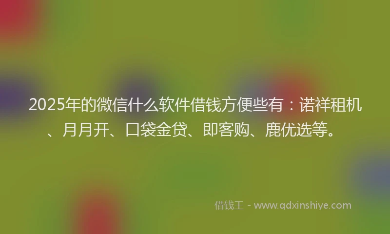 2025年的微信什么软件借钱方便些有：诺祥租机、月月开、口袋金贷、即客购、鹿优选等。