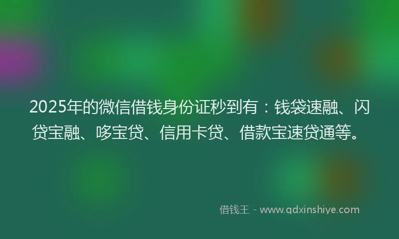 2025年的微信借钱身份证秒到有：钱袋速融、闪贷宝融、哆宝贷、信用卡贷、借款宝速贷通等。