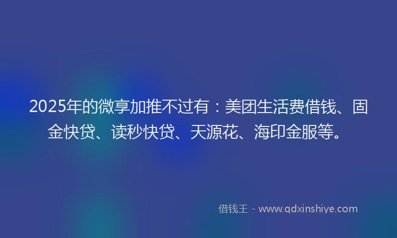 2025年的微享加推不过有：美团生活费借钱、固金快贷、读秒快贷、天源花、海印金服等。