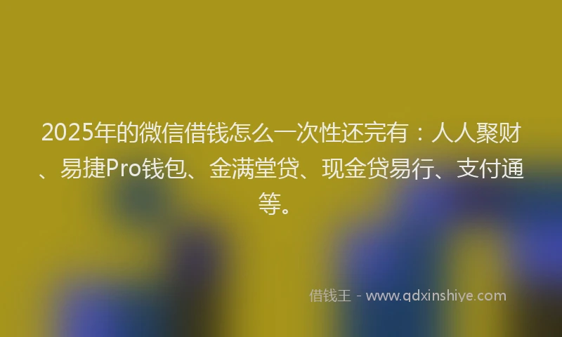 2025年的微信借钱怎么一次性还完有：人人聚财、易捷Pro钱包、金满堂贷、现金贷易行、支付通等。